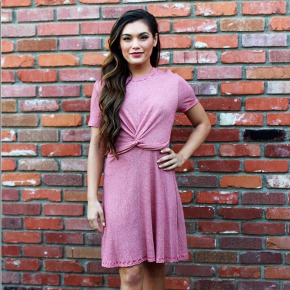 Lush Red And White Striped Knit Dress